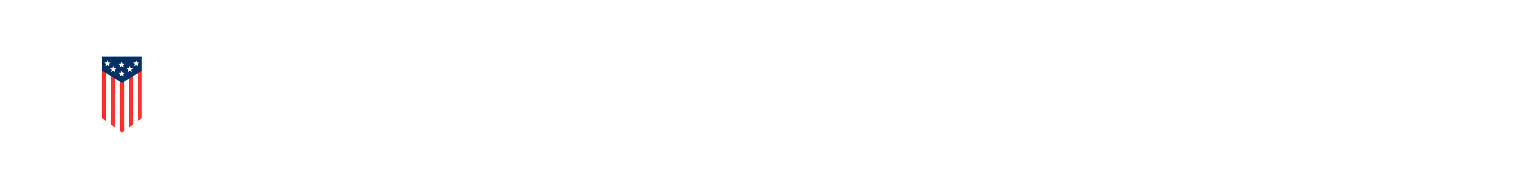 Stylized American flag shield logo with red and white stripes