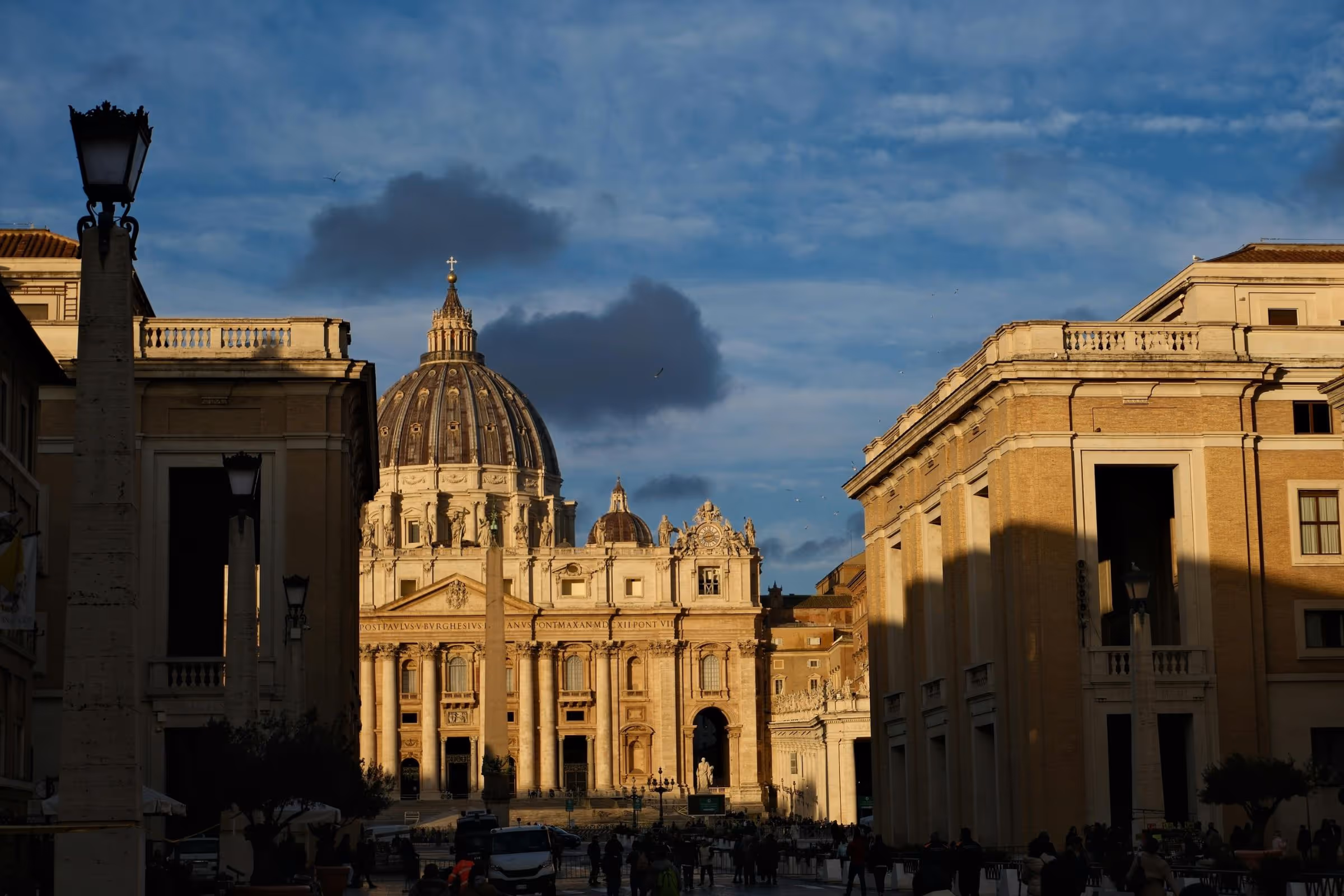 The sun rising on St. Peter’s Basilica in the early morning