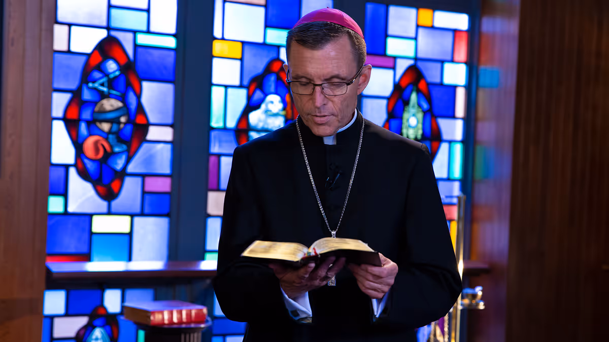 Bishop Robert Reed praying the Divine Office in CatholicTV chapel