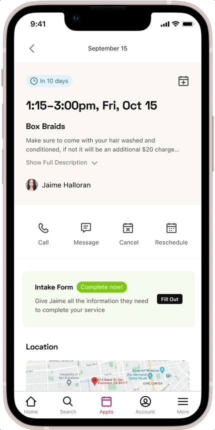StyleSeat forms in the app