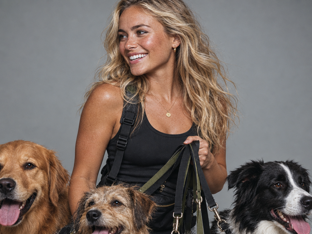 Dog groomer with three dogs