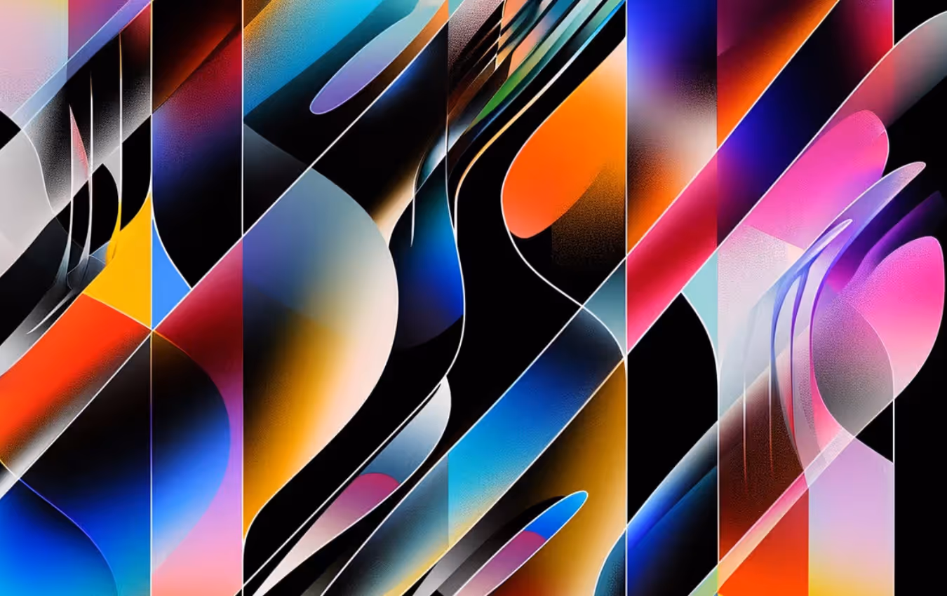 Composition abstraite dynamique avec des formes géométriques colorées et fluides