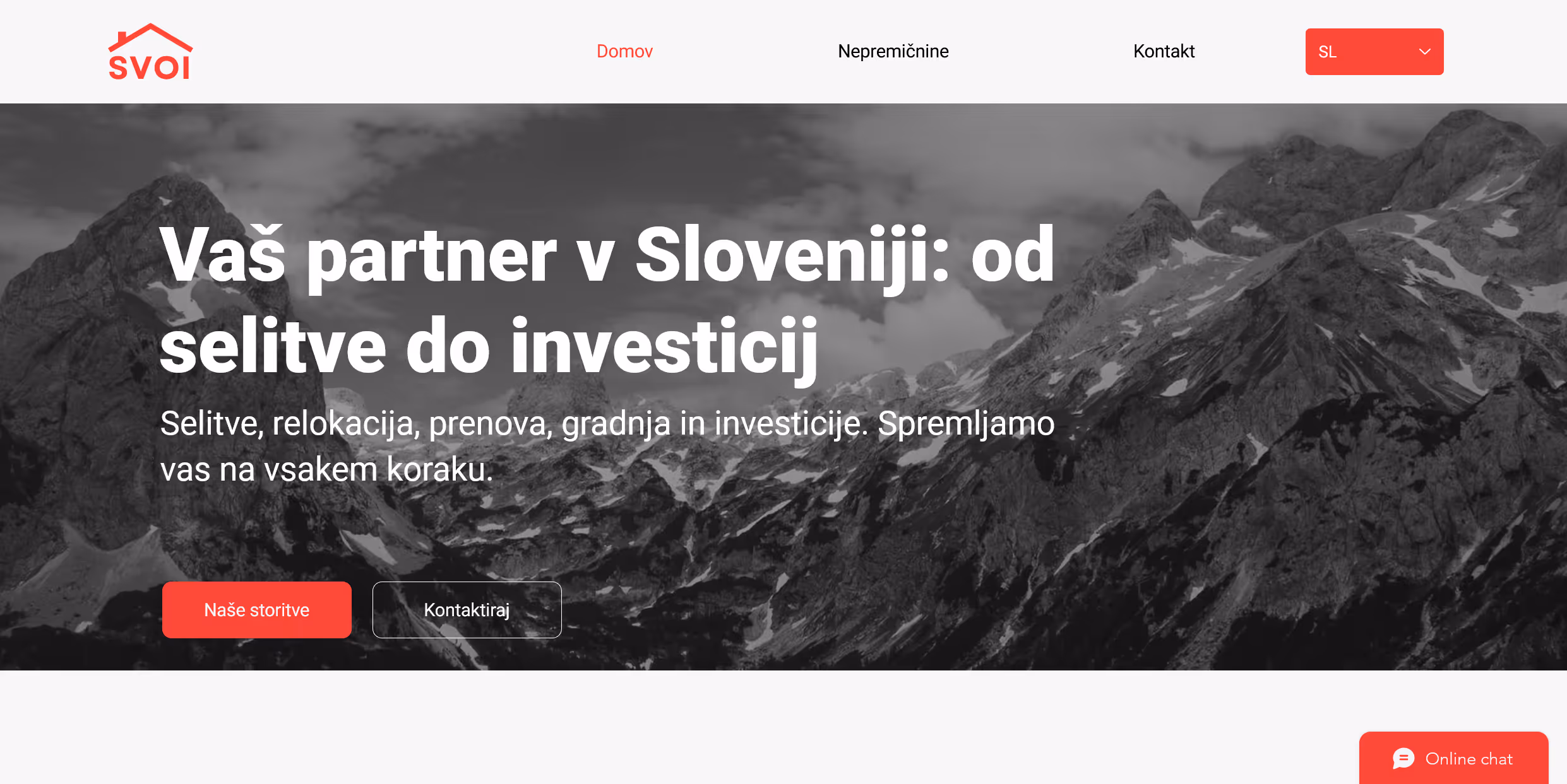 Prikazuje sliko spletne strani Svoi.si. Spletan stran ima moderni design in svetle barve