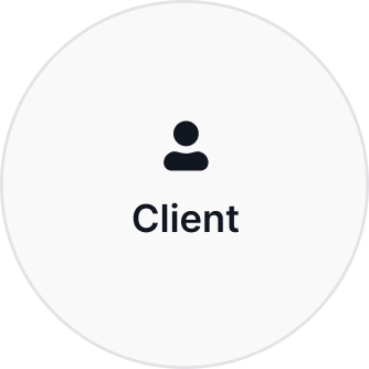 Black user icon above the word 'Client' inside a light circular button.