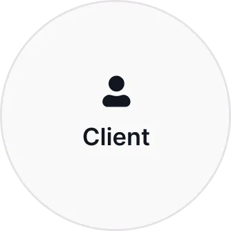 Black user icon above the word 'Client' inside a light circular button.