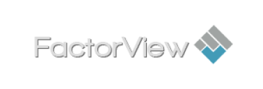 FactorView logo with stylized text and three overlapping diamond shapes.