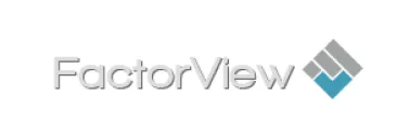 FactorView logo with stylized text and three overlapping diamond shapes.