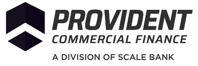 Provident Commercial Finance logo with a geometric icon and text stating it is a division of Scale Bank.