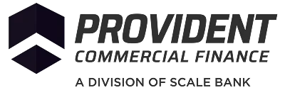 Provident Commercial Finance logo with a geometric icon and text stating it is a division of Scale Bank.