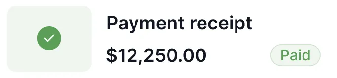 Payment receipt showing amount $12,250.00 marked as paid with a green check icon.