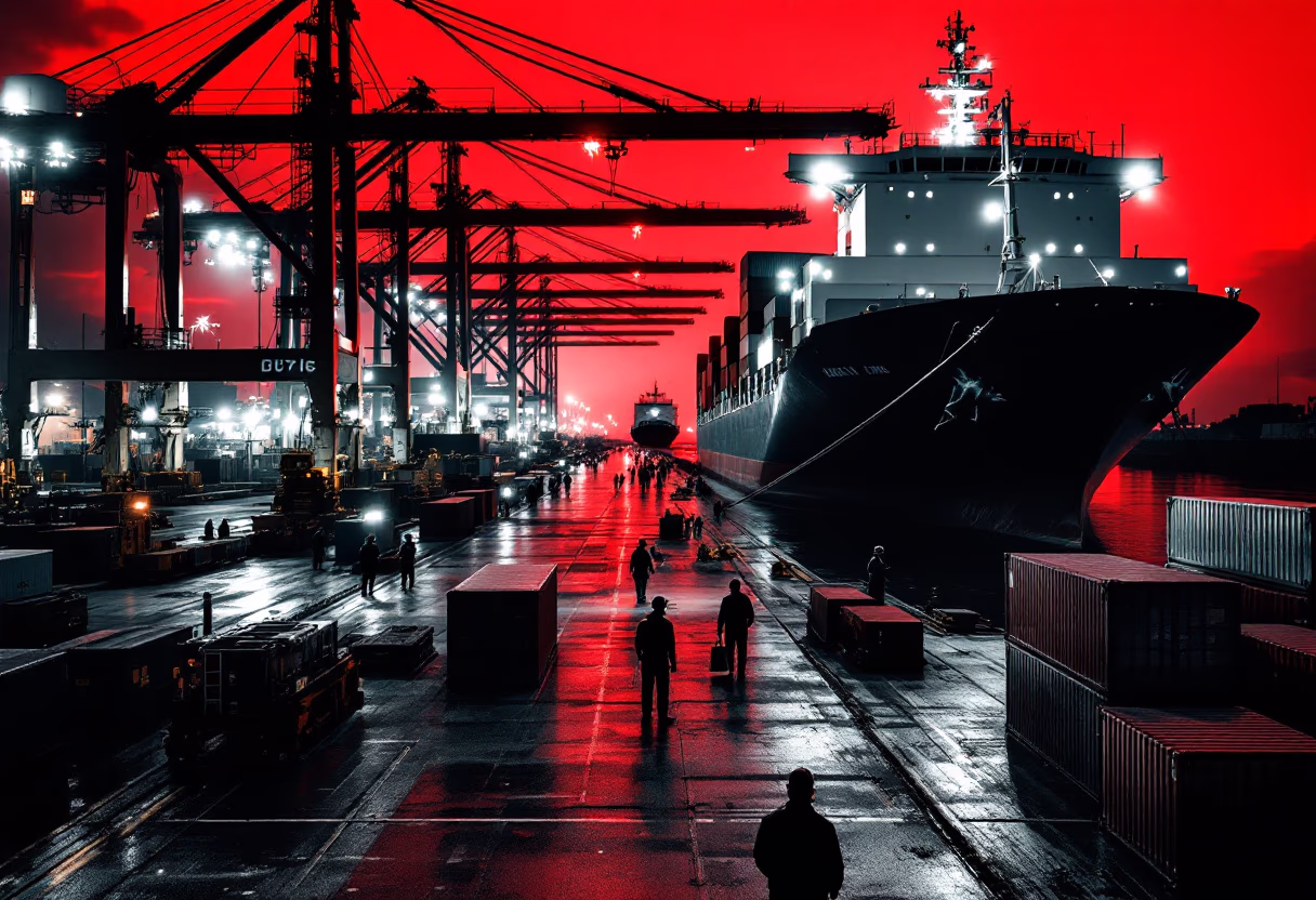 image d'une zone de chargement portuaire animée