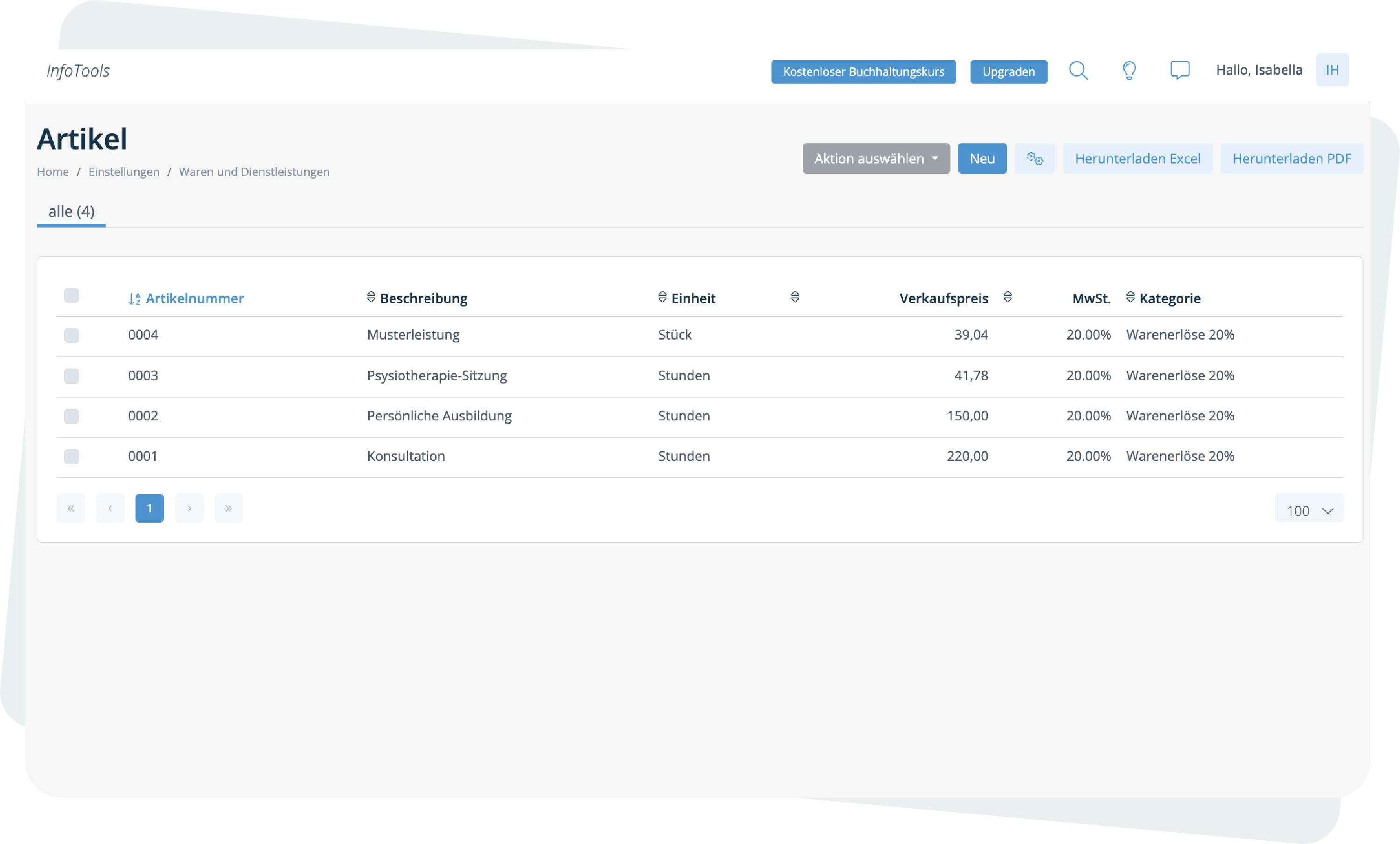Dienstleistungen in Informer Invoicing