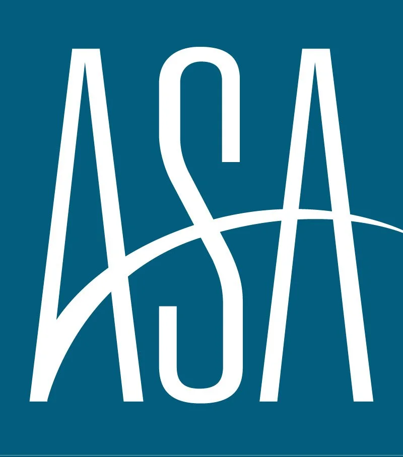 Logo showing the white uppercase letters 'ASA' with a curved line crossing through the letters on a blue background.