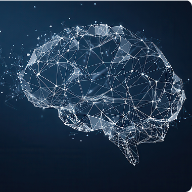 Abstract digital brain formed from connected network lines and nodes.