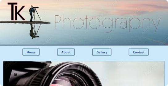 Final TK Photography website design featuring branded navigation, photography imagery, and a responsive gallery-focused layout.