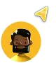 Illustration of a dark-skinned man with a beard inside a yellow circular frame, next to a paper airplane icon.