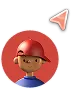 Cartoon avatar of a person wearing a red cap inside a red circle with a pink arrow cursor above it.