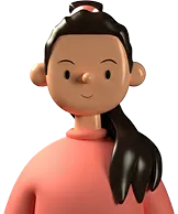 3D illustration of a woman with long dark hair wearing a coral pink sweater.