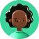 Illustration of a person with curly black hair and medium-dark skin tone on a teal circular background.