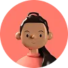 Illustration of a girl with brown skin, dark hair tied in a bun, wearing a pink top against a coral background.