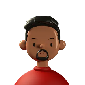 3D illustration of a man with dark skin, short black hair, mustache and goatee, wearing a red shirt.