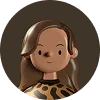 3D cartoon woman with long brown wavy hair wearing a leopard print top.
