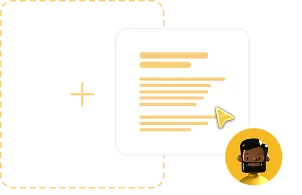 Cursor pointing to lines of text inside a white box next to a dashed square with a plus sign and a small avatar of a man with a beard.