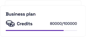 Business plan credits with 80,000 used out of 100,000 and a progress bar indicating usage.