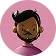 Illustration of a man with dark hair and beard on a purple circular background.