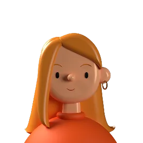 3D illustration of a person with long orange hair wearing an orange top and a gold hoop earring.