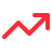 Red upward trending graph line with an arrow indicating growth.