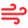 Red wind blowing icon with three curved lines and dots.