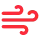 Red wind blowing icon with three curved lines and dots.