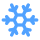 Blue snowflake icon with six points and small circles at the ends.