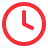 Red clock icon showing the time at three o'clock.