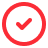 Red circular icon with a check mark inside.