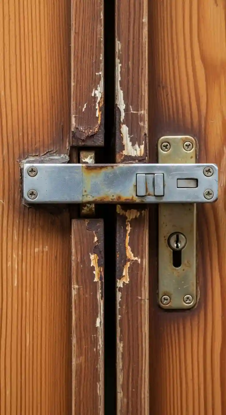 Serrure usée obsolète sur porte immeuble HLM ancien Bourgoin-Jallieu Champfleuri