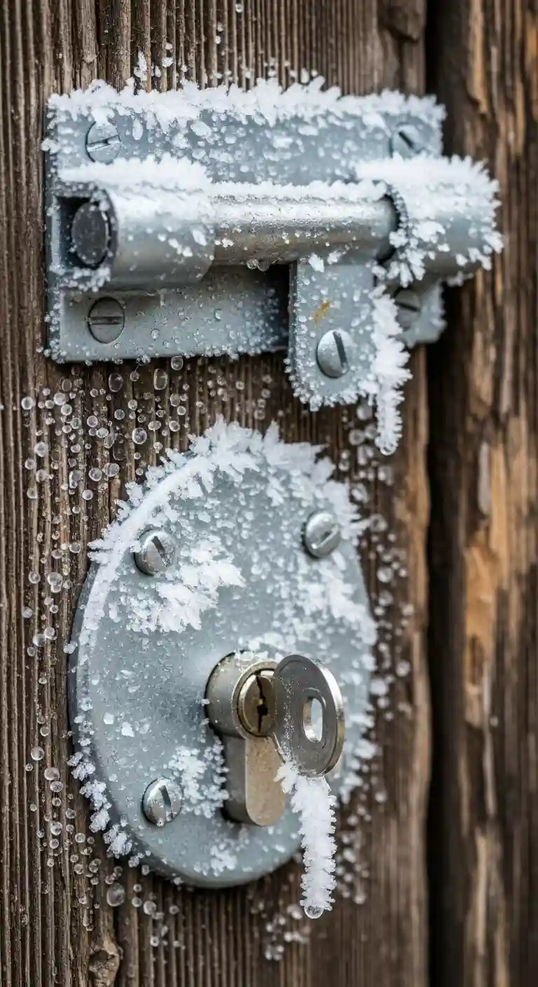 Serrure gelée mécanisme bloqué porte bois massif La Chapelle-de-la-Tour hameau