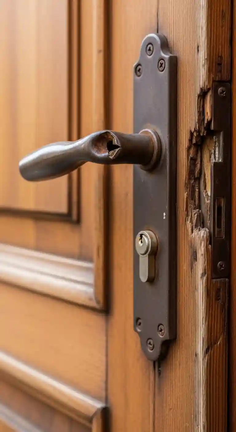 Réparation poignée cassée gonflée humidité porte ancienne Saint-Andéol Isère