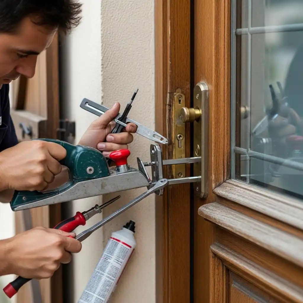 Serrurier ajuste porte déformée humidité Auberives-sur-Varèze expertise locale