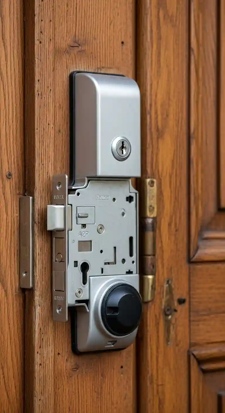 Mécanisme serrure électrique certifiée installation porte bois gonflée humidité Bonnefamille secteur rural