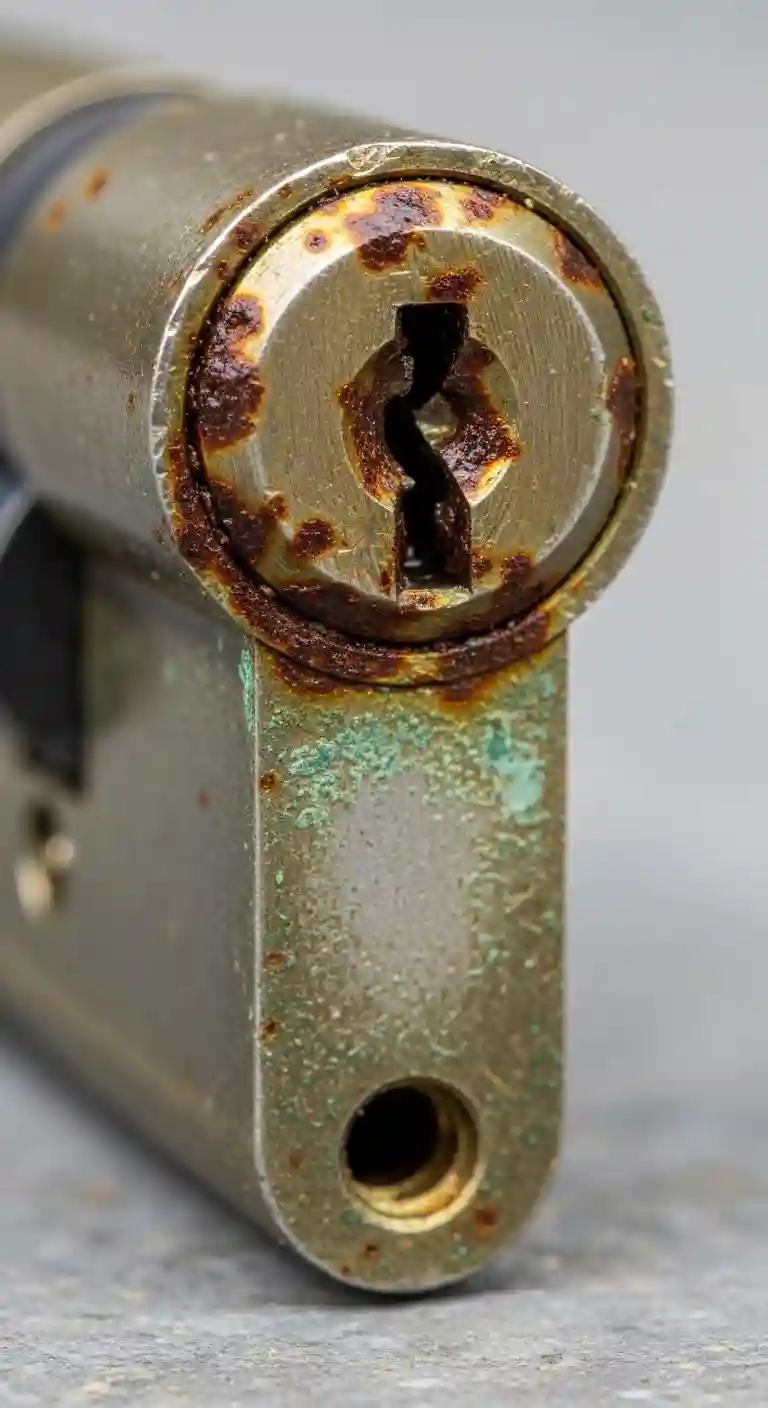 Serrure grippée oxydation humidité cylindre corrodé Saint-Blaise-du-Buis Isère détail technique