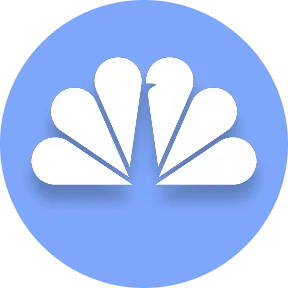 White NBC peacock logo on a blue circular background.