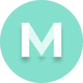 White capital letter M centered on a teal circular background with subtle shadow.