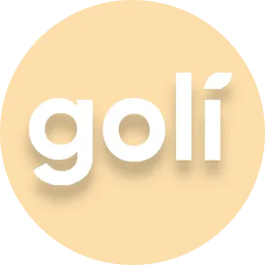 White lowercase text 'goli' centered on a light beige circular background.