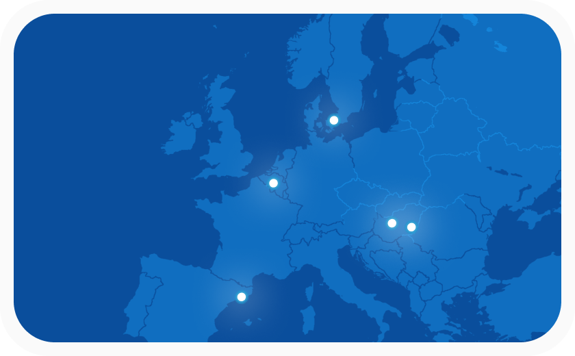 EU map marked with MeOut offices.