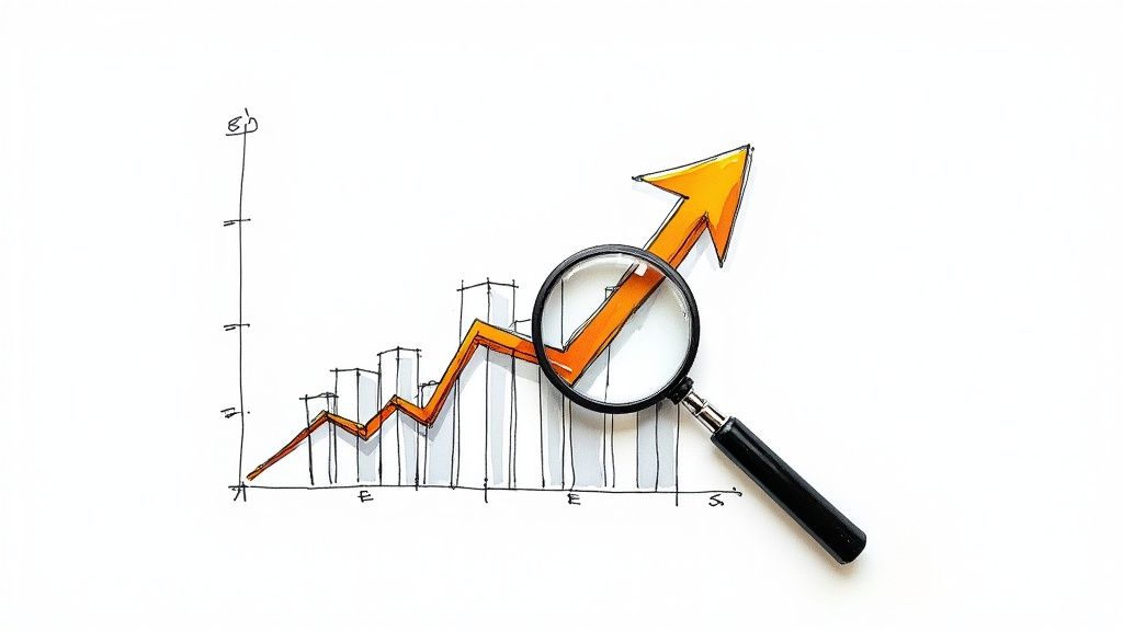 A man analyzing marketing data on a laptop in a modern office