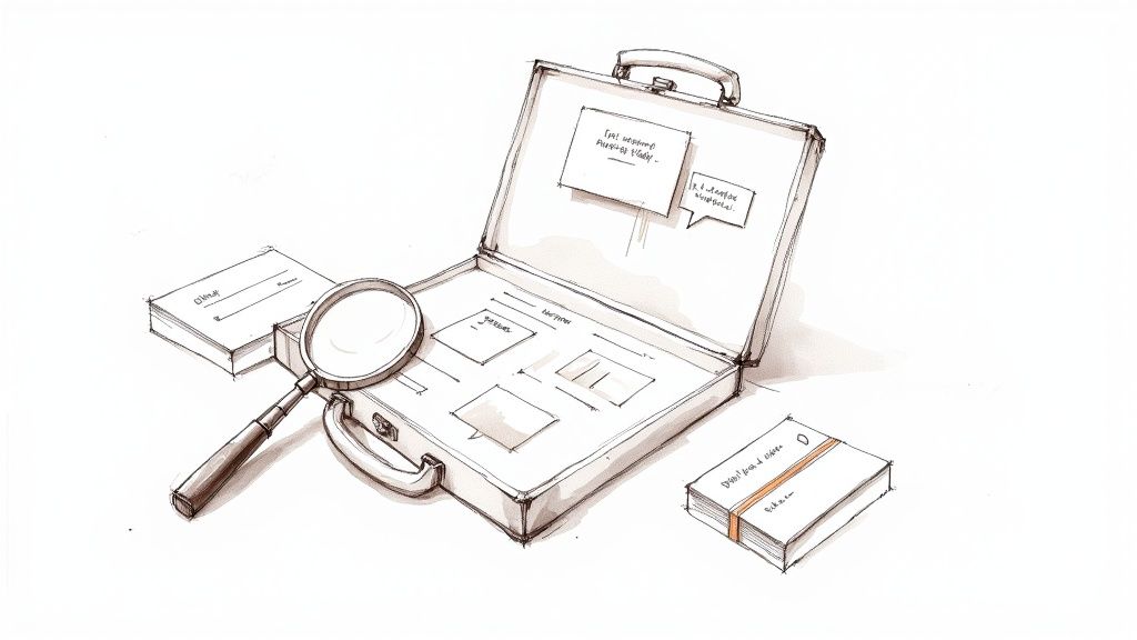 A group of marketing professionals collaborating around a table with laptops and charts.
