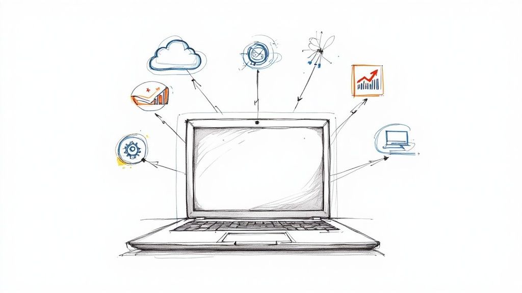 People working on laptops in a modern office, symbolizing technology in business.