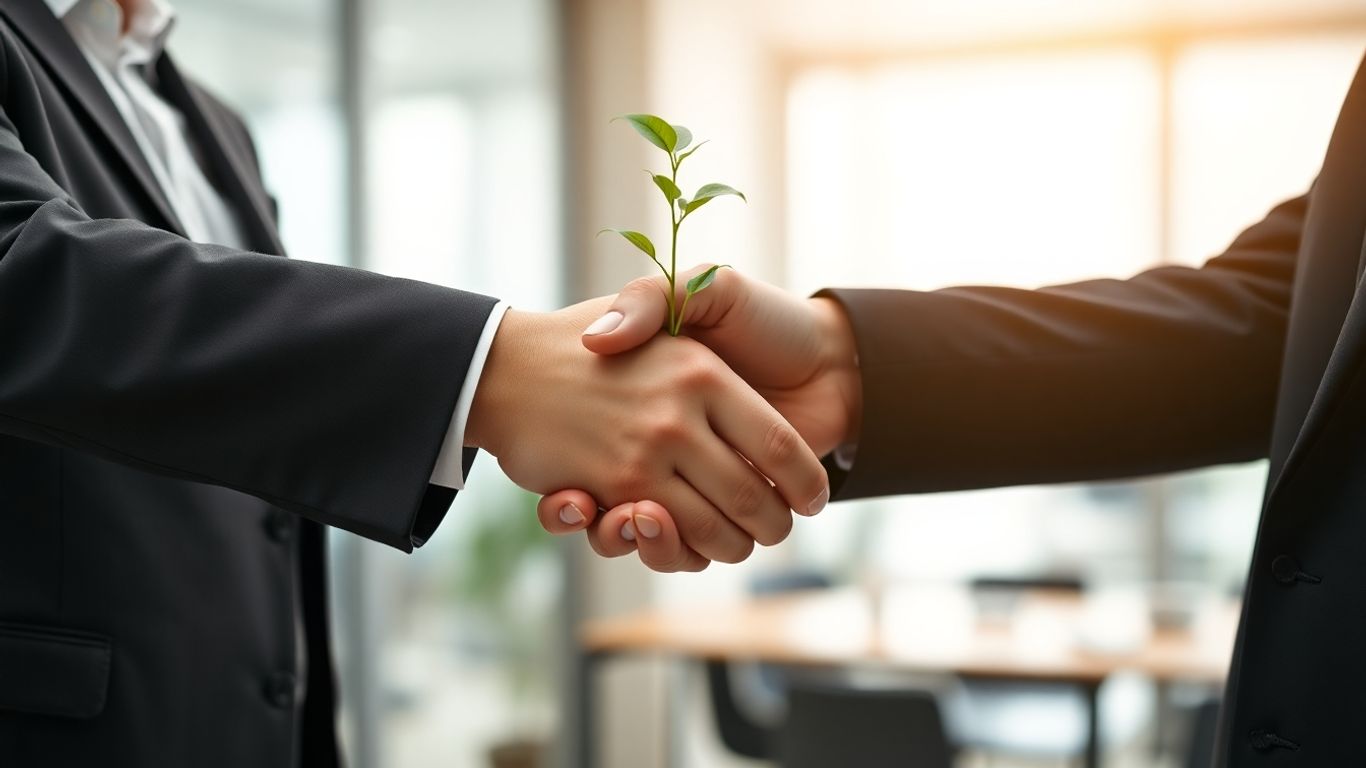 Handshake symbolizing business growth and partnership.